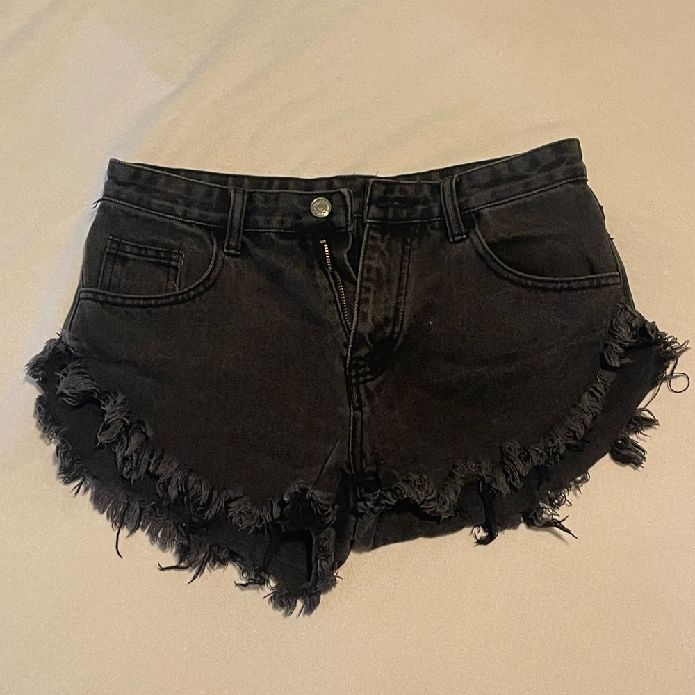Black denim shorts